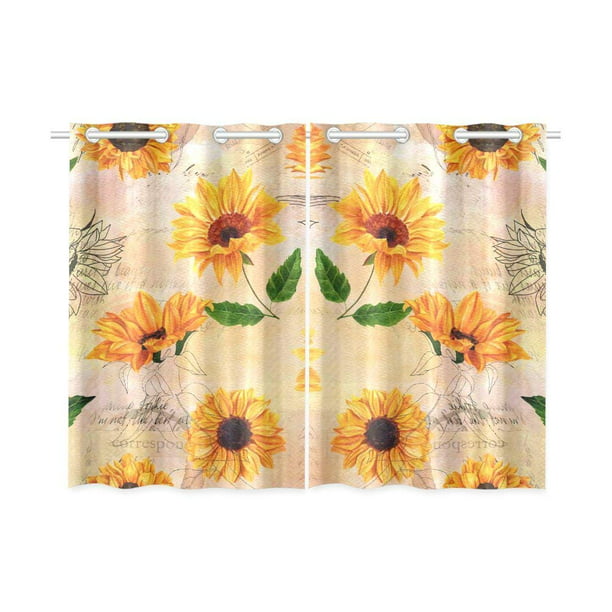 ,Funny Animal Yark with Sunflower in Bathtub,Short Thermal Insulated Valances Window Curtains for Kitchen Bedroom 54x18 Inches 1 Panel Valances Curtain 